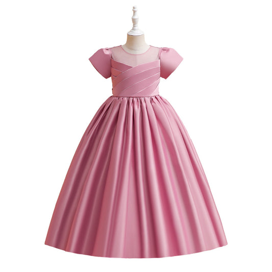 9-10 Years/ Elegant Pink Satin Princess Dress