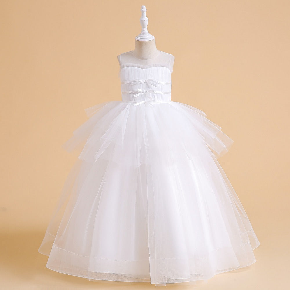 9-10 Years/ Elegant White Layered Tulle Princess Dress