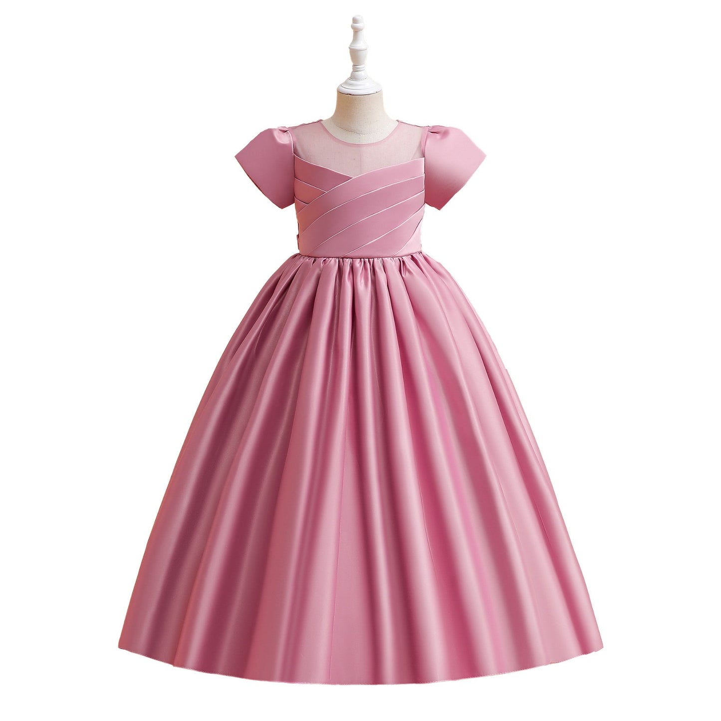 9-10 Years/ Elegant Pink Satin Princess Dress