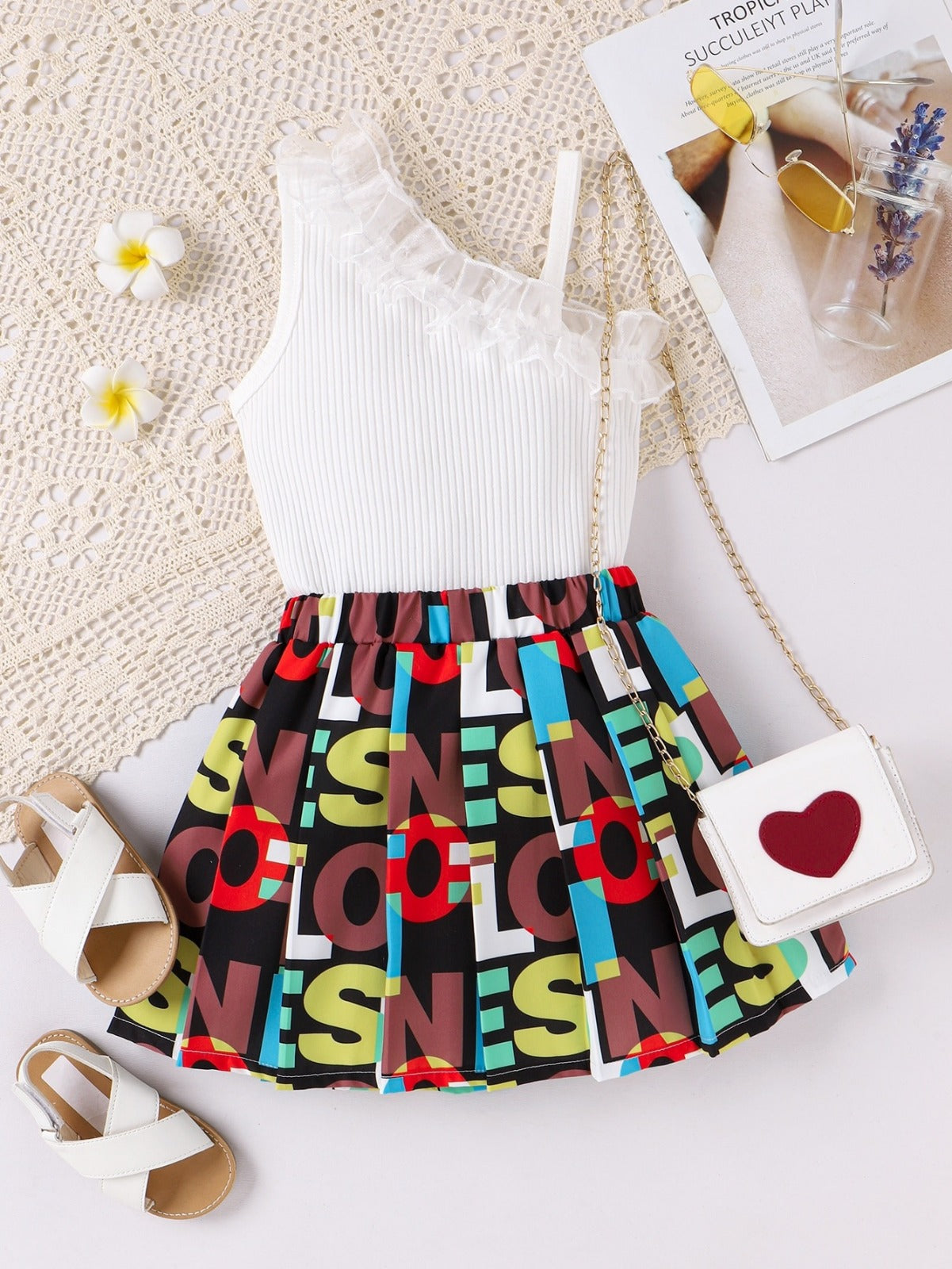 5/6 Years/Color Pop Love Skirt & Ruffle Top Set